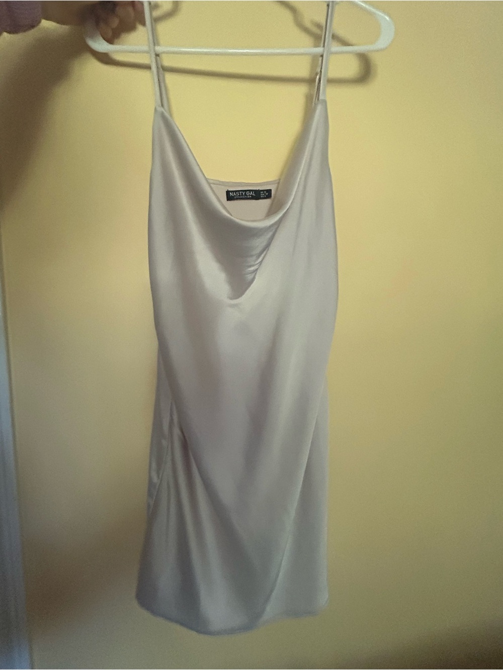 Nasty Gal Ivory Satin Cowl Slip Mini Dress